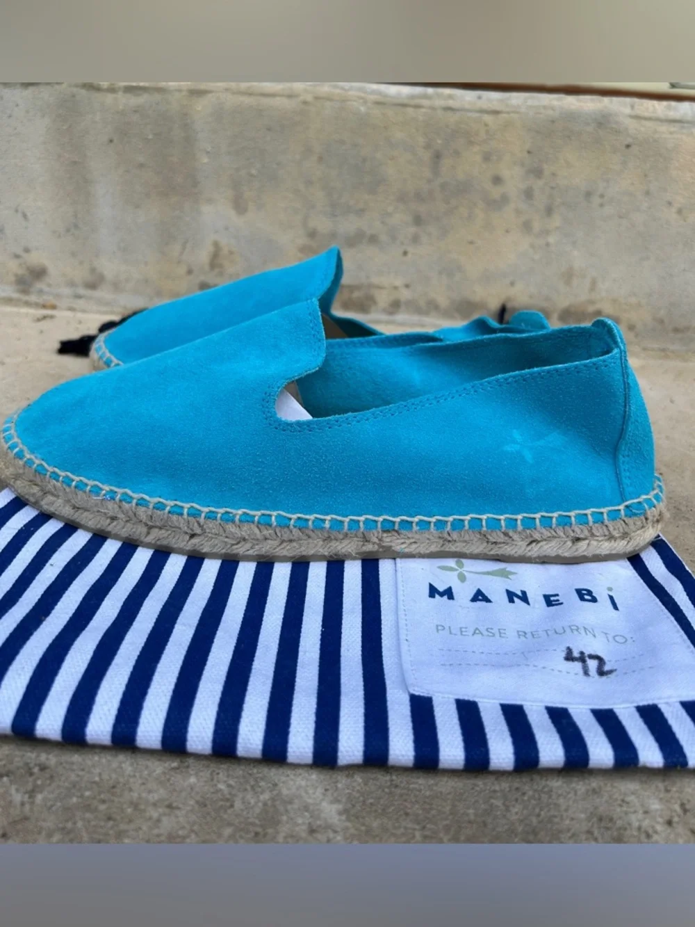 Manebi Turquoise Suede Espadrilles Slip On Flats Size EU 42 US 11 11.5